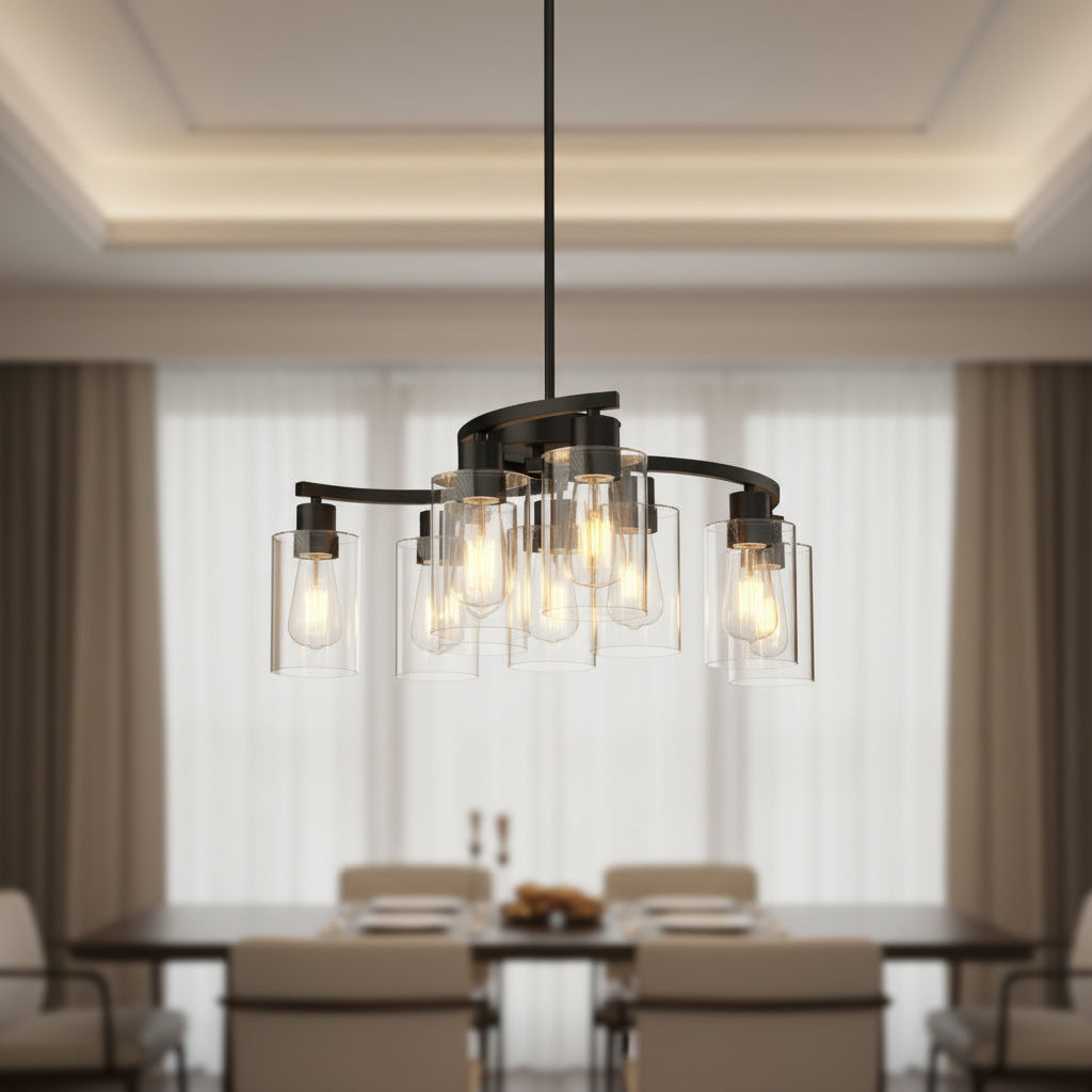 Black Chandelier for Kitchen Island with Clear Glass Shades