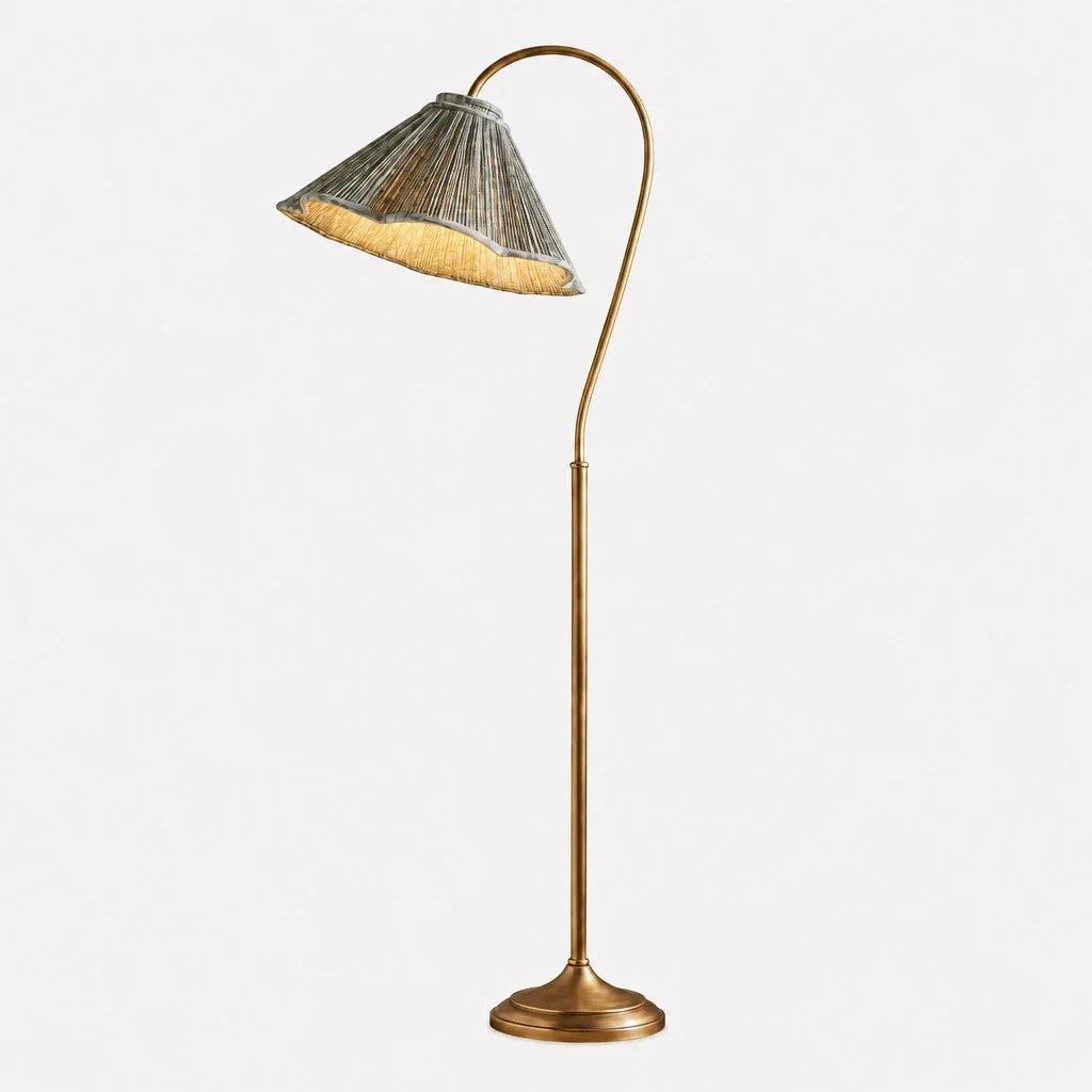 Vintage Pleated Fabric Gooseneck Floor Light for Living Room and Bedroom