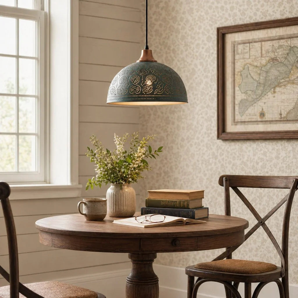 Vintage Rustic Copper Dome Pendant Light for Kitchen Island and Dining Room