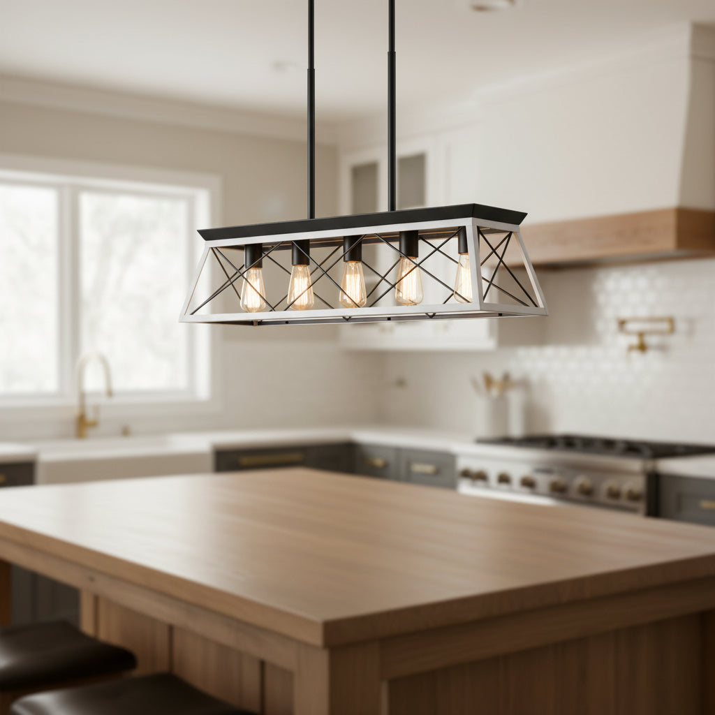 5 Light White Hanging Chandelier Fixture