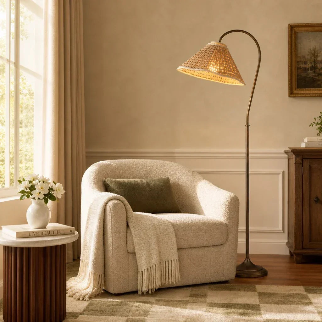 Vintage Pleated Fabric Gooseneck Floor Light for Living Room and Bedroom