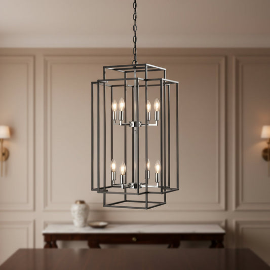 9 light black chandelier ceiling light fixture with clear glass shades for dining room kitchen island living room bedroom entryway