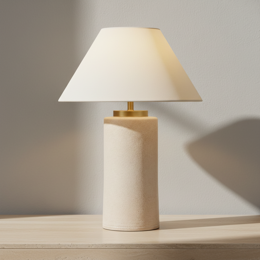 Acker ribbed ceramic table lamp in glazed terracotta, front view