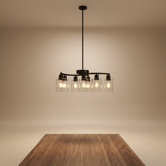 9 Light Black Chandelier Ceiling Light Fixture with Clear Glass Shades for Dining Room Kitchen Island Living Room Bedroom Entryway