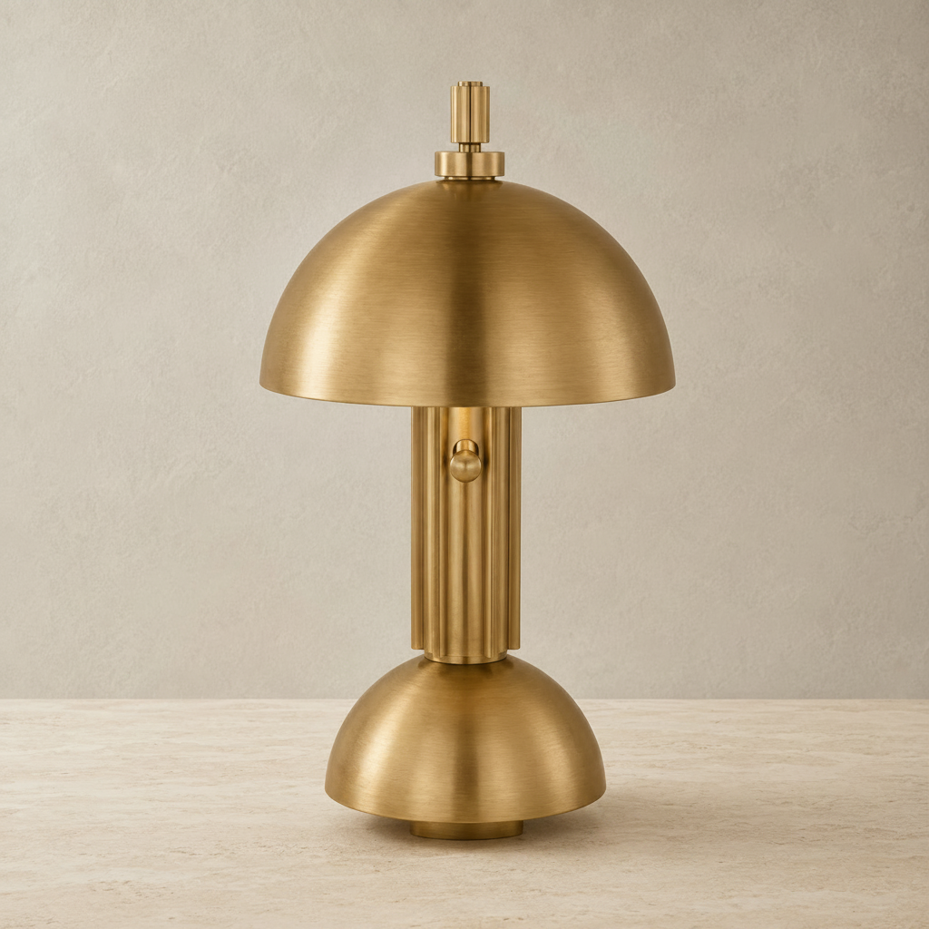 Visual Comfort Dally desk lamp in hand-rubbed antique brass, front view