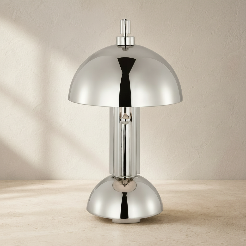 Visual Comfort Dally desk lamp in polished nickel, front view