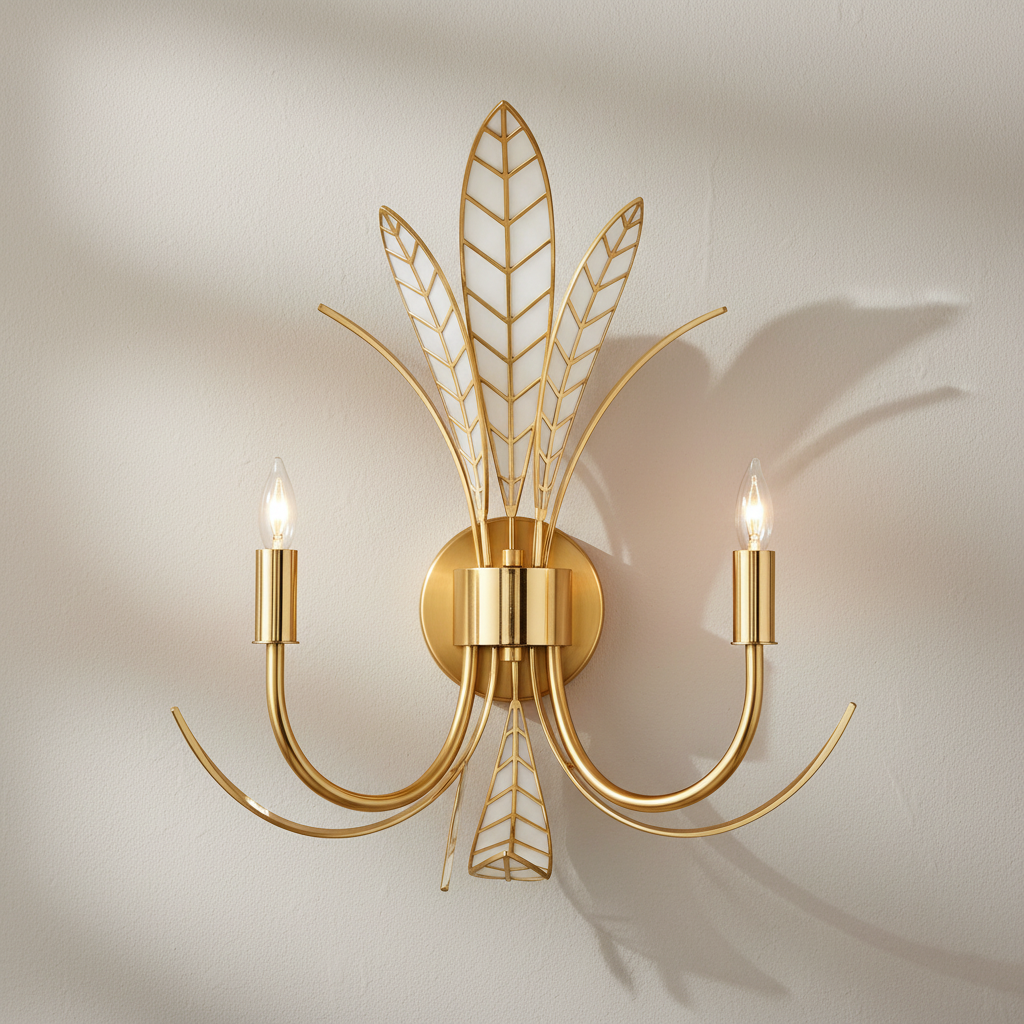 Currey and Company Foliatura two-light leaf wall sconce, front view