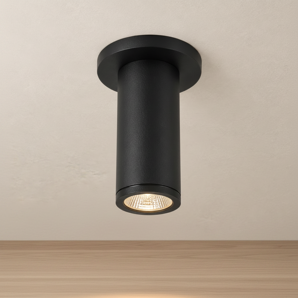 Kuzco Nordic 4-inch 8W outdoor LED cylinder in black, side view