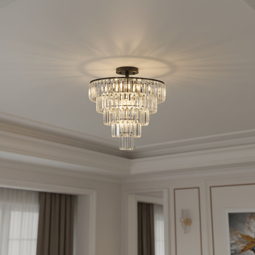 Large Modern Black Chandelier with Crystals