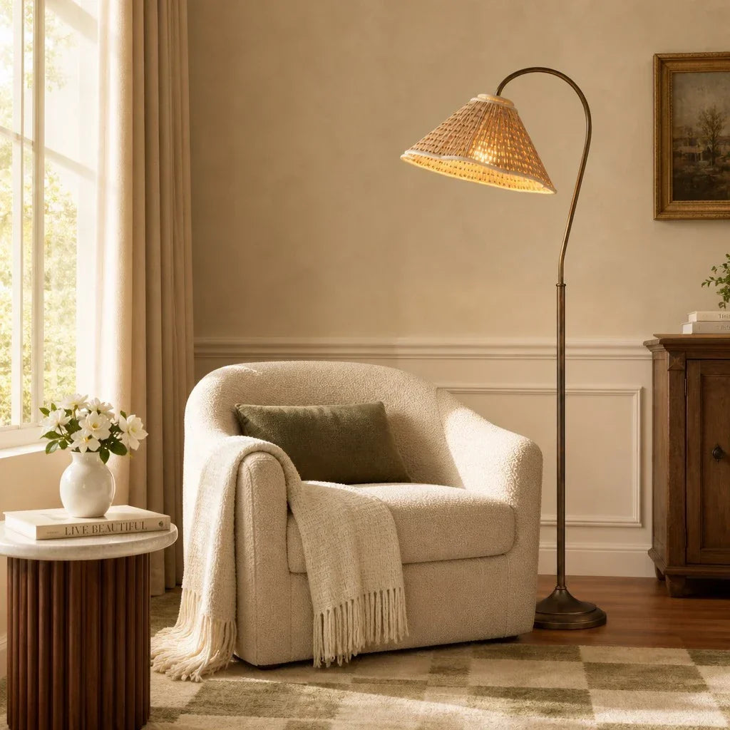 Vintage Pleated Fabric Gooseneck Floor Light for Living Room and Bedroom