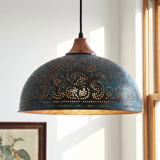 Vintage Rustic Copper Dome Pendant Light for Kitchen Island and Dining Room